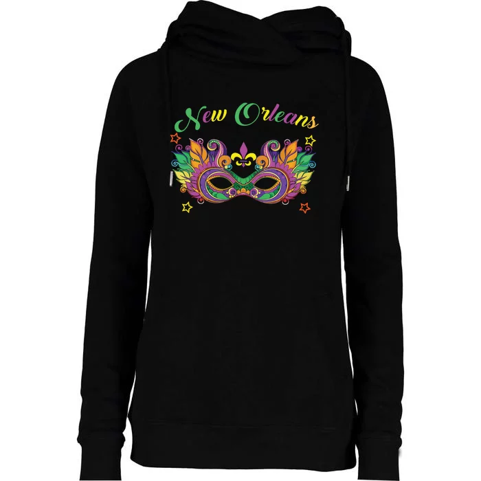 New Orleans Mardi Gras Souvenir Mask Womens Funnel Neck Pullover Hood