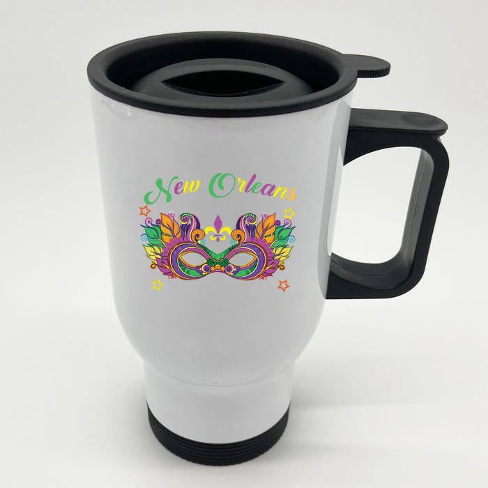 New Orleans Mardi Gras Souvenir Mask Front & Back Stainless Steel Travel Mug