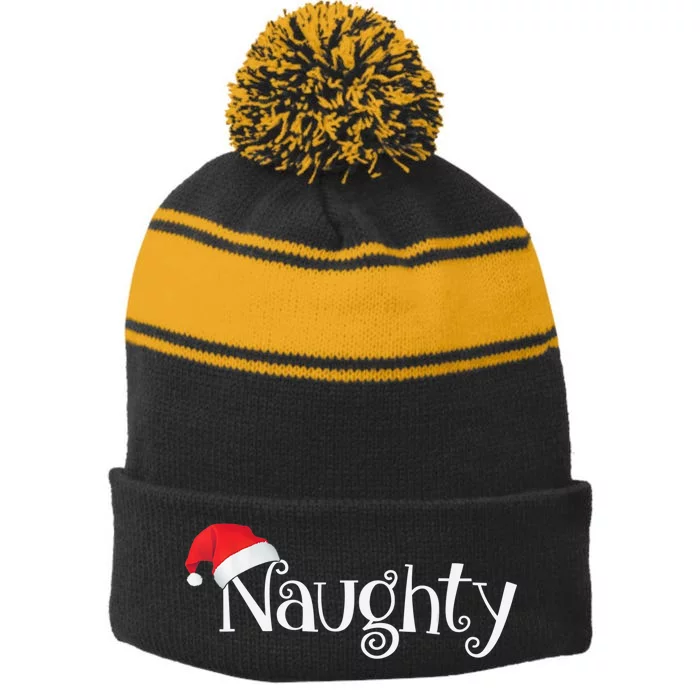 Naughty Or Nice Costume Matching Christmas Couples T Stripe Pom Pom Beanie