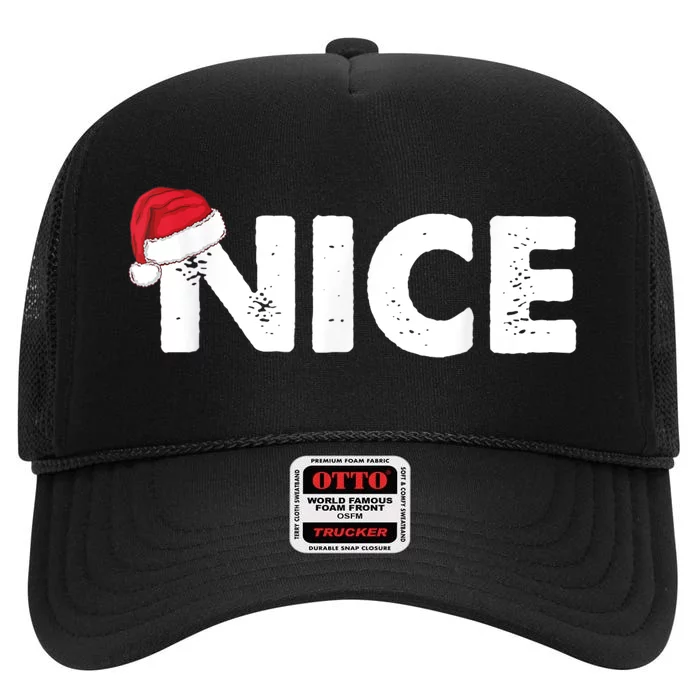 Naughty Or Nice Matching Christmas High Crown Mesh Trucker Hat