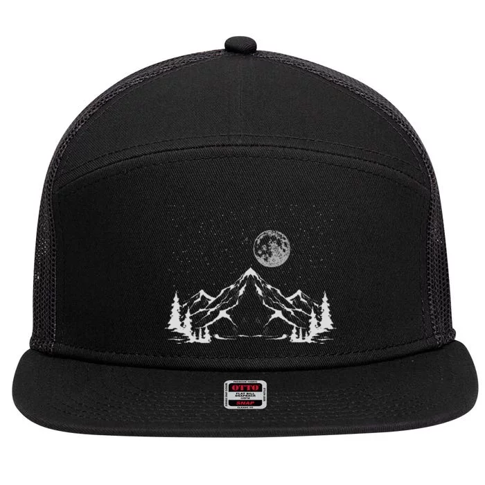 Night Outdoor Nature Trees Mountains Forest Moon Hiking 7 Panel Mesh Trucker Snapback Hat