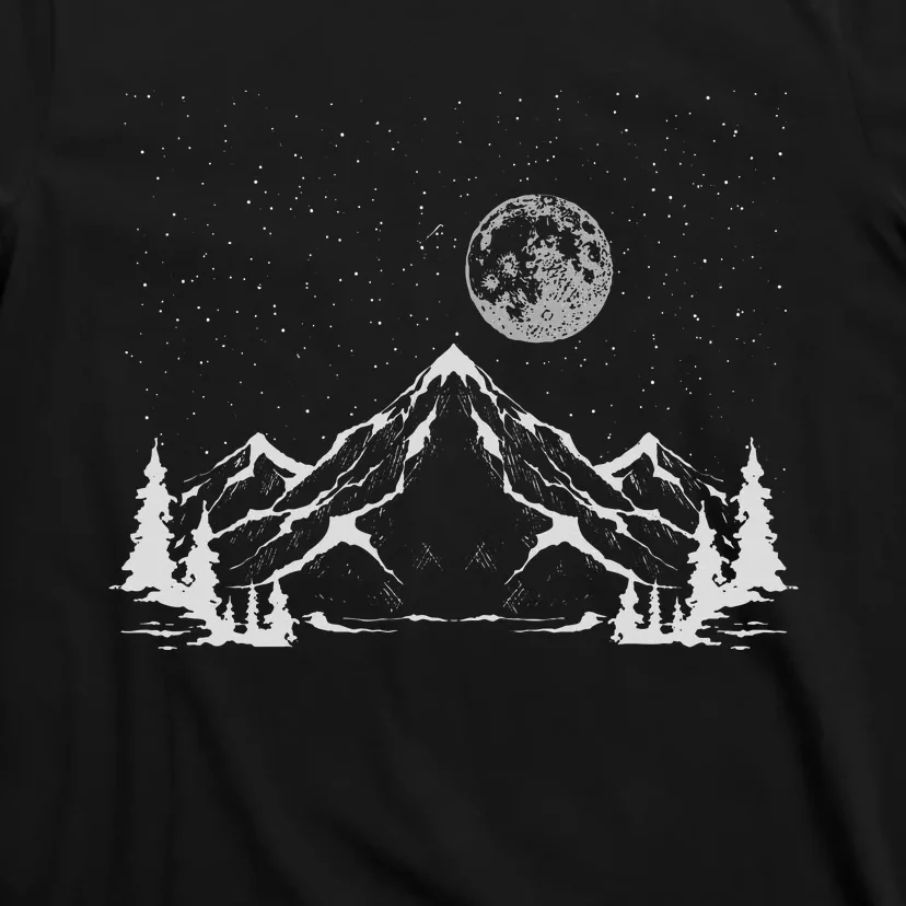 Night Outdoor Nature Trees Mountains Forest Moon Hiking T-Shirt