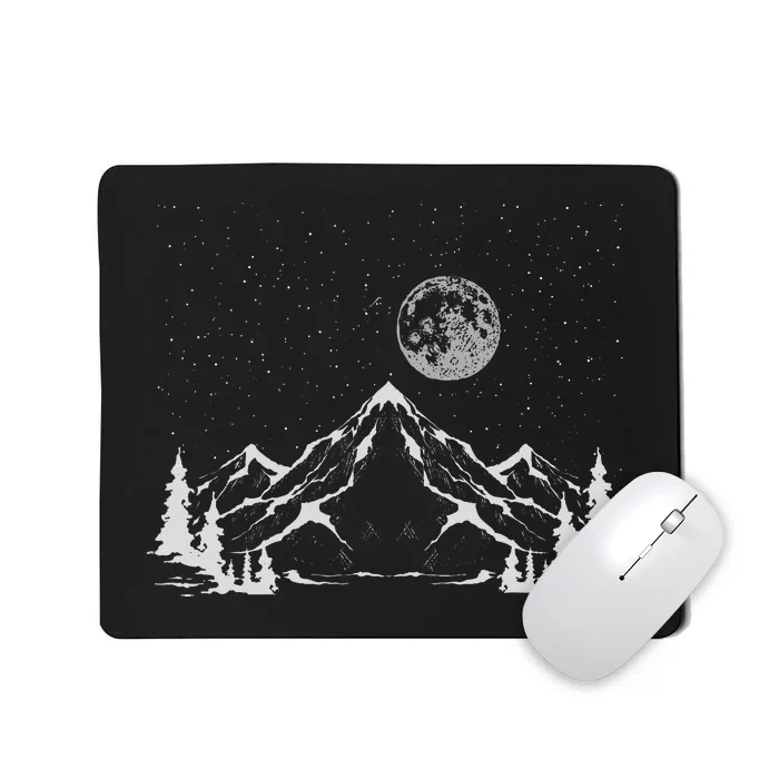 Night Outdoor Nature Trees Mountains Forest Moon Hiking Mousepad