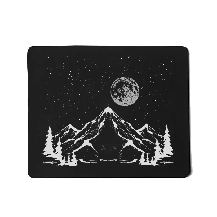 Night Outdoor Nature Trees Mountains Forest Moon Hiking Mousepad