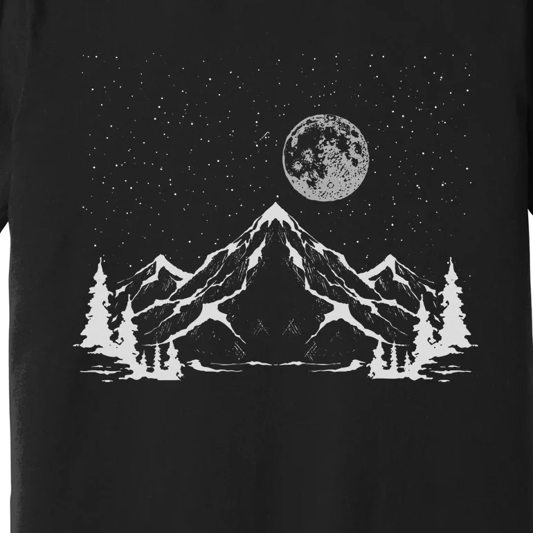 Night Outdoor Nature Trees Mountains Forest Moon Hiking Premium T-Shirt