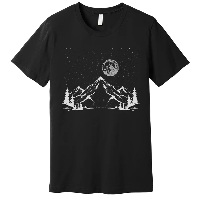 Night Outdoor Nature Trees Mountains Forest Moon Hiking Premium T-Shirt