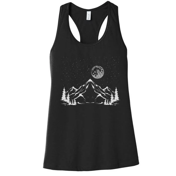 Night Outdoor Nature Trees Mountains Forest Moon Hiking Women's Racerback Tank