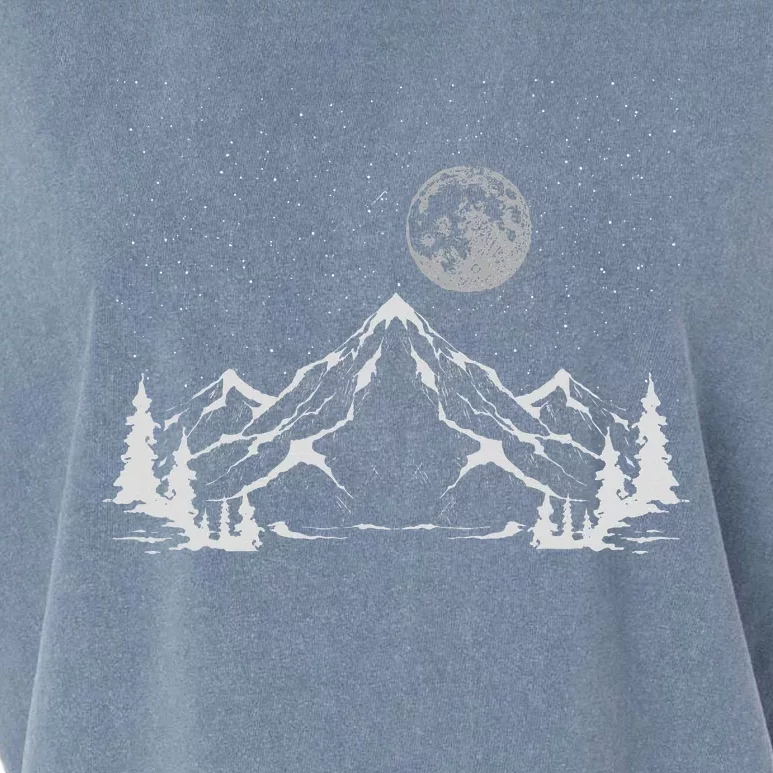 Night Outdoor Nature Trees Mountains Forest Moon Hiking Garment-Dyed Women's Muscle Tee