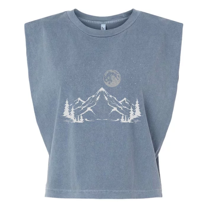 Night Outdoor Nature Trees Mountains Forest Moon Hiking Garment-Dyed Women's Muscle Tee