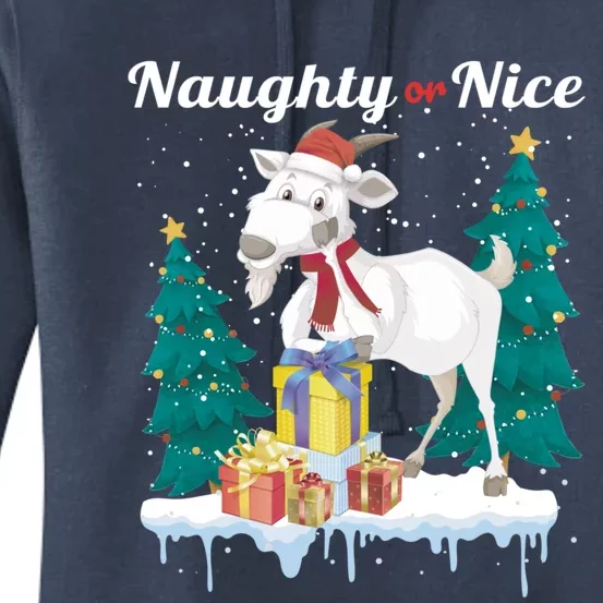 Naughty Or Nice Merry Christmas Xmas Santa Claus Goat Cute Gift Women's Pullover Hoodie