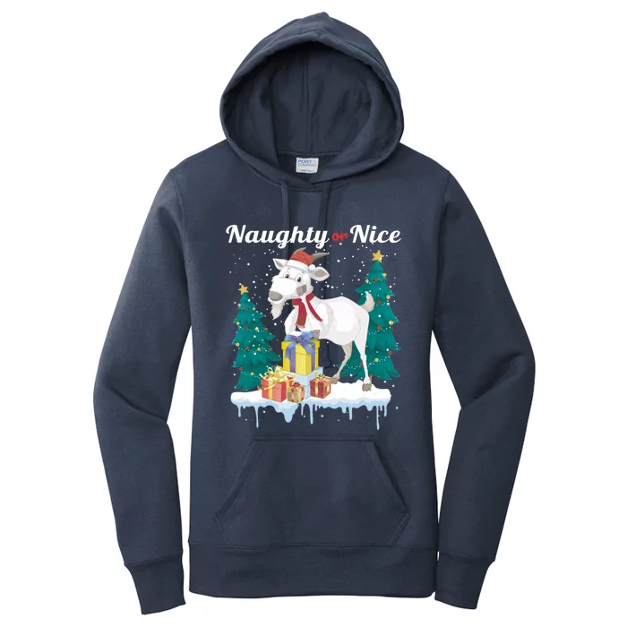 Naughty Or Nice Merry Christmas Xmas Santa Claus Goat Cute Gift Women's Pullover Hoodie