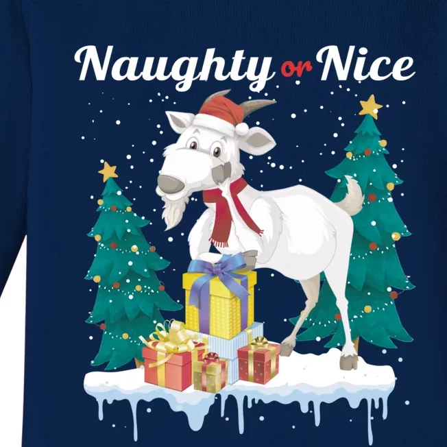 Naughty Or Nice Merry Christmas Xmas Santa Claus Goat Cute Gift Baby Long Sleeve Bodysuit