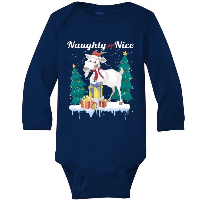 Naughty Or Nice Merry Christmas Xmas Santa Claus Goat Cute Gift Baby Long Sleeve Bodysuit