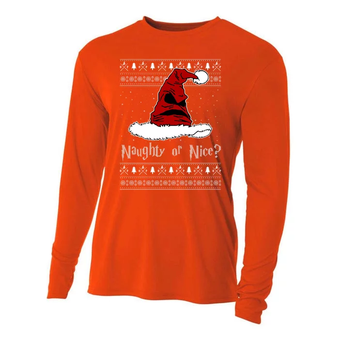 Naughty Or Nice Santa Funny Christmas Holiday Cooling Performance Long Sleeve Crew