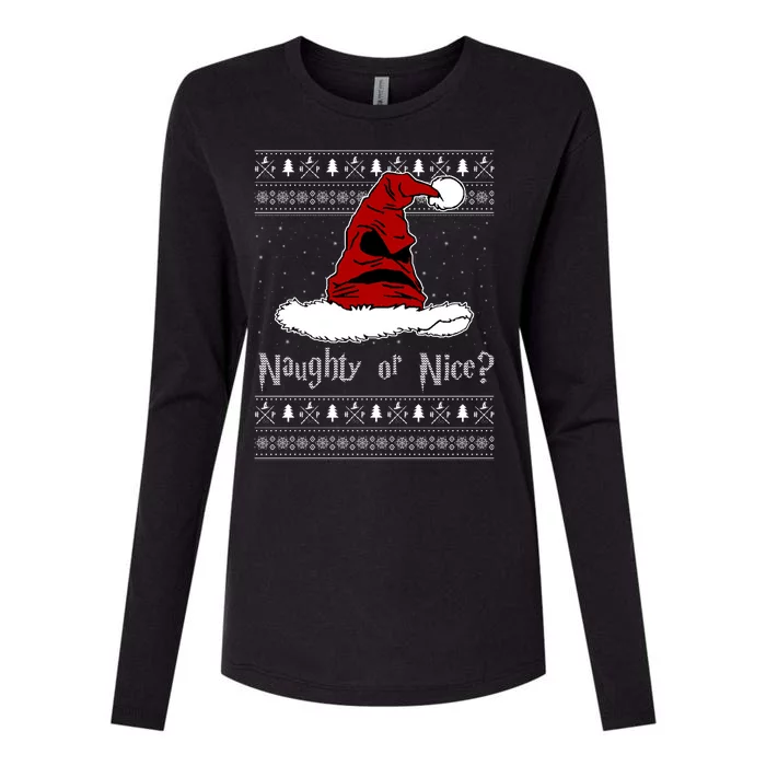 Naughty Or Nice Santa Funny Christmas Holiday Womens Cotton Relaxed Long Sleeve T-Shirt