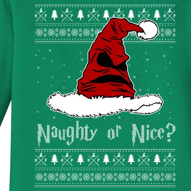 Naughty Or Nice Santa Funny Christmas Holiday Baby Long Sleeve Bodysuit