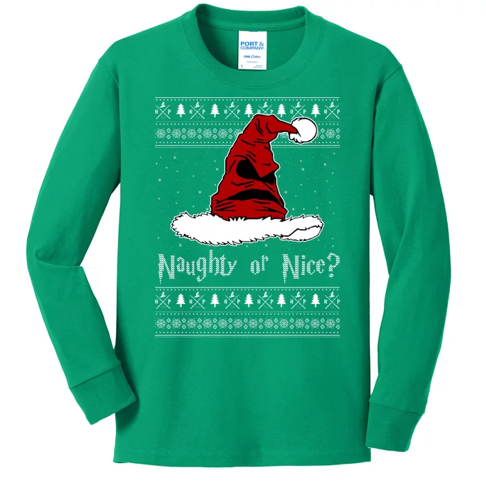 Naughty Or Nice Santa Funny Christmas Holiday Kids Long Sleeve Shirt