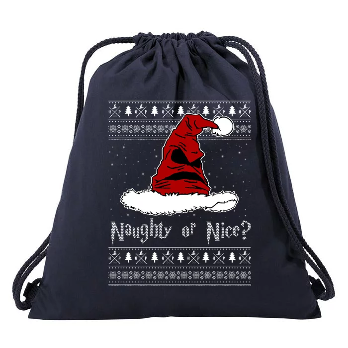 Naughty Or Nice Santa Funny Christmas Holiday Drawstring Bag