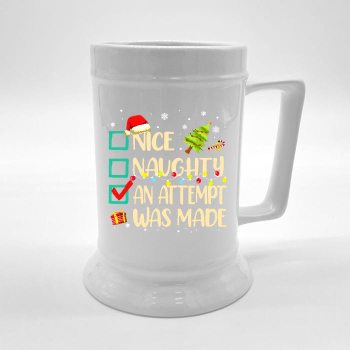 Naughty Or Nice Funny An Attempt Was Made Christmas Front & Back Beer Stein