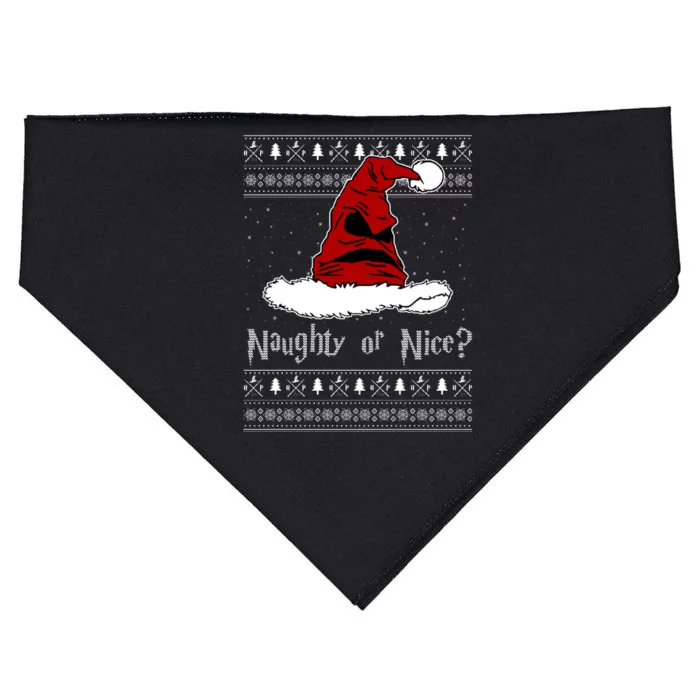 Naughty Or Nice? Sorting Santa Claus Ugly Christmas Sweater USA-Made Doggie Bandana