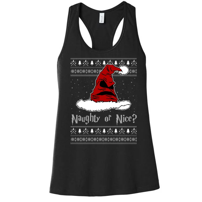 Naughty Or Nice? Sorting Santa Claus Ugly Christmas Sweater Women's Racerback Tank