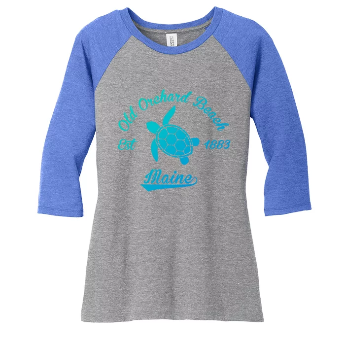 Nautical Old Orchard Beach Maine Sea Turtle Gift Women's Tri-Blend 3/4-Sleeve Raglan Shirt