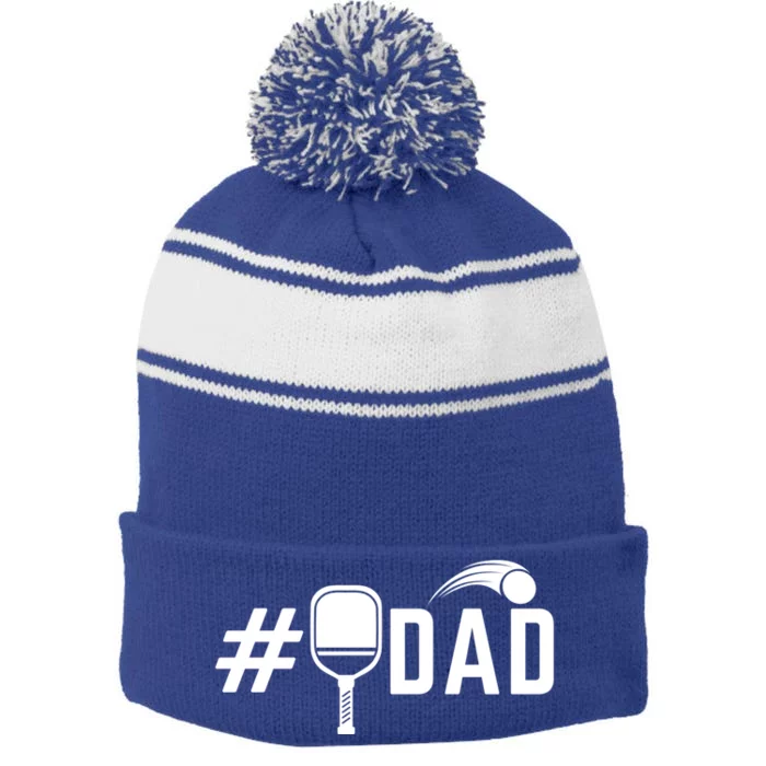 Number One Pickleball Dad Funny Fathers Day Pickleball Lover Gift Stripe Pom Pom Beanie