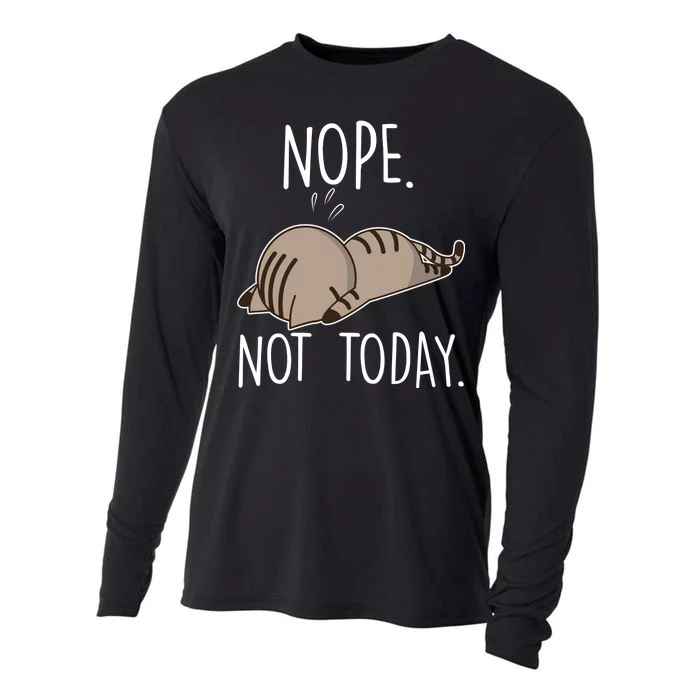 Nope Not Today Funny Lazy Cat Cooling Performance Long Sleeve Crew