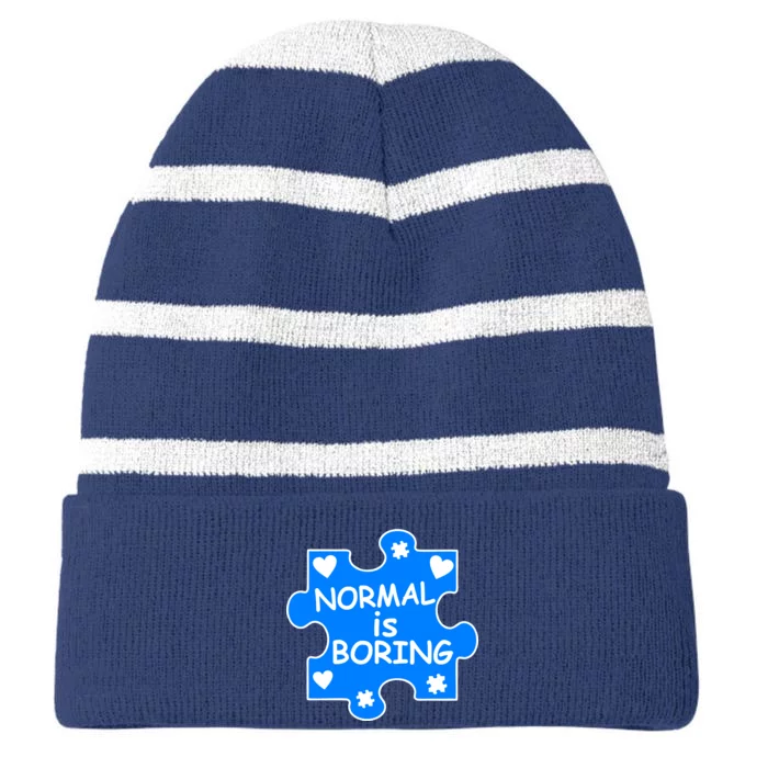 Normal Is Boring Autism Awareness Striped Beanie with Solid Band