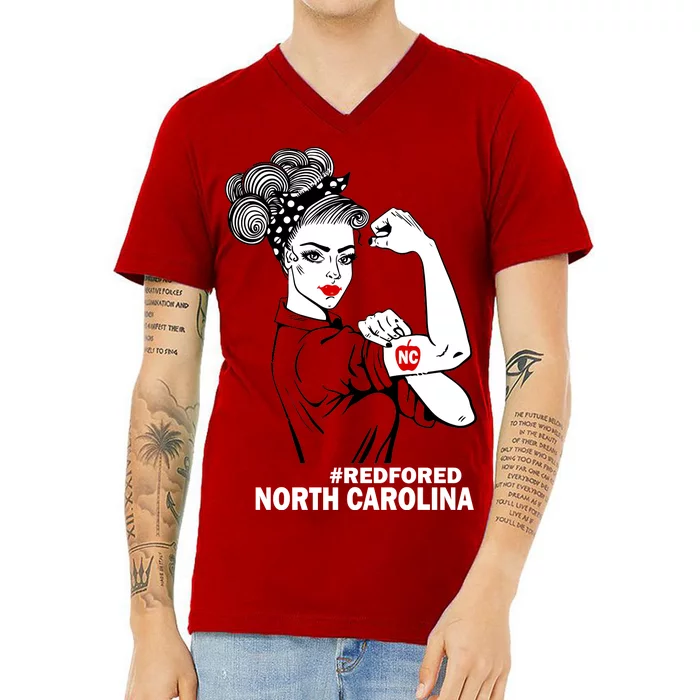 North Carolina NC Red For Ed Strong V-Neck T-Shirt