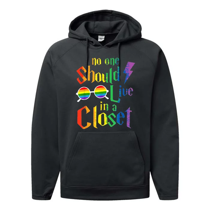 No One Should Live In A Closet LGBT-Q Gay Pride Proud Ally Performance Fleece Hoodie