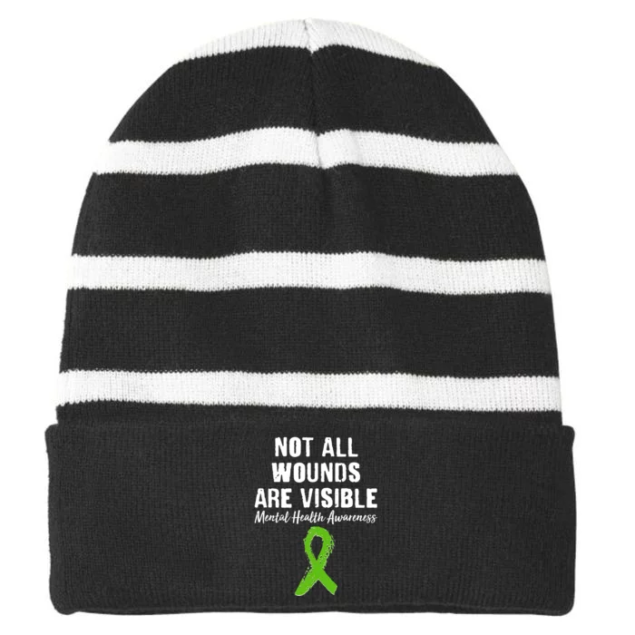 Not All Wounds Are Visible Mental Health Awareness Striped Beanie with Solid Band