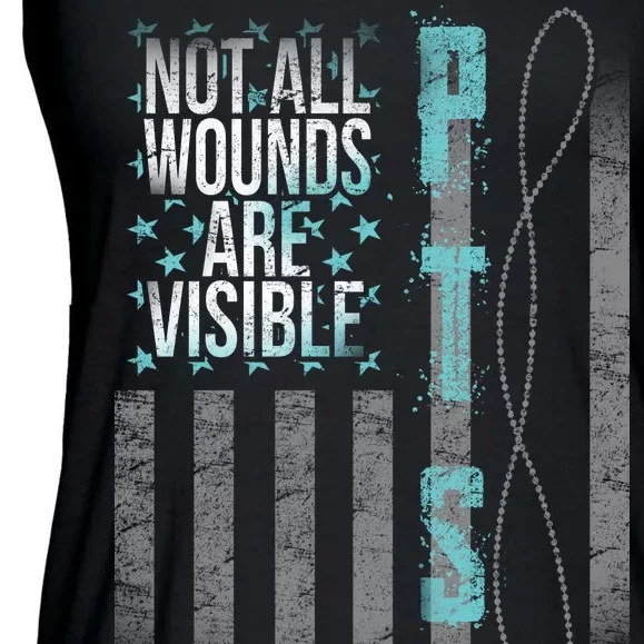 Not All Wounds Are Visible PTSD Veteran Flag Ladies Essential Flowy Tank