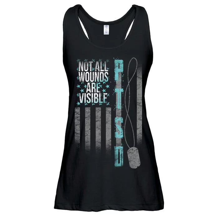 Not All Wounds Are Visible PTSD Veteran Flag Ladies Essential Flowy Tank