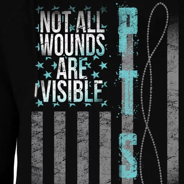 Not All Wounds Are Visible PTSD Veteran Flag Womens Funnel Neck Pullover Hood