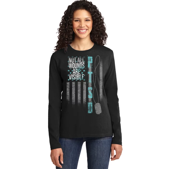 Not All Wounds Are Visible PTSD Veteran Flag Ladies Long Sleeve Shirt