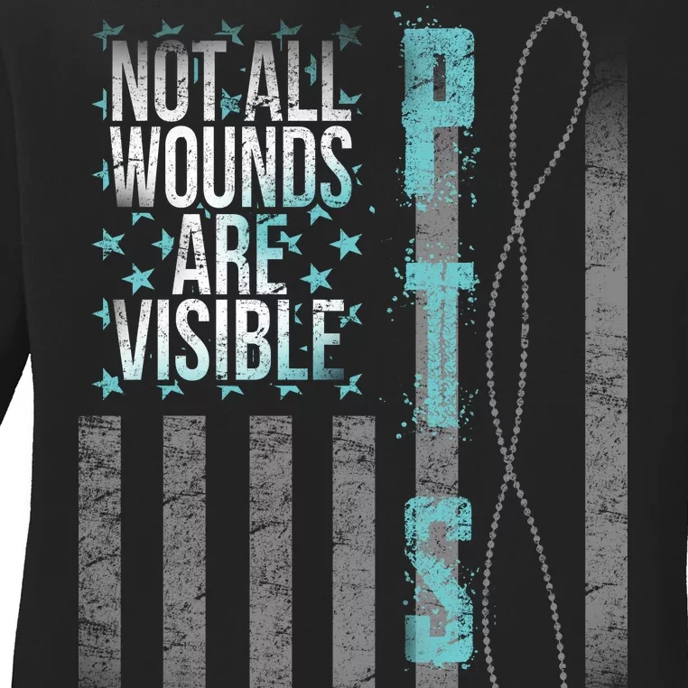 Not All Wounds Are Visible PTSD Veteran Flag Ladies Long Sleeve Shirt