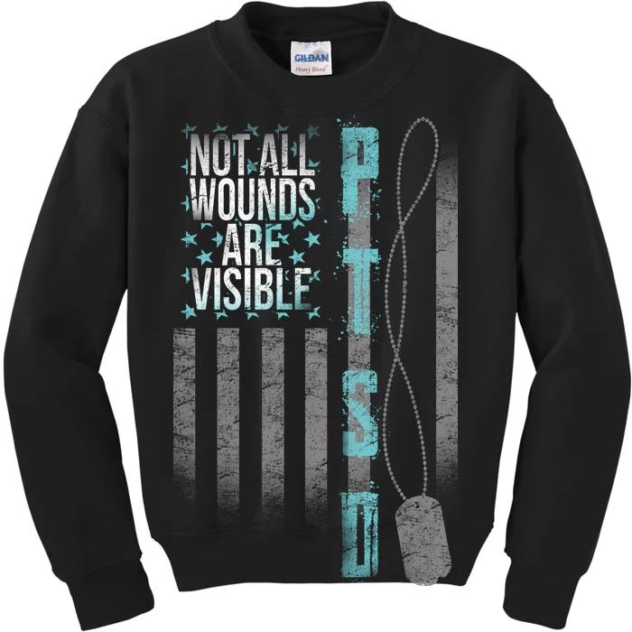 Not All Wounds Are Visible PTSD Veteran Flag Kids Sweatshirt