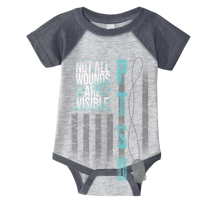 Not All Wounds Are Visible PTSD Veteran Flag Infant Baby Jersey Bodysuit