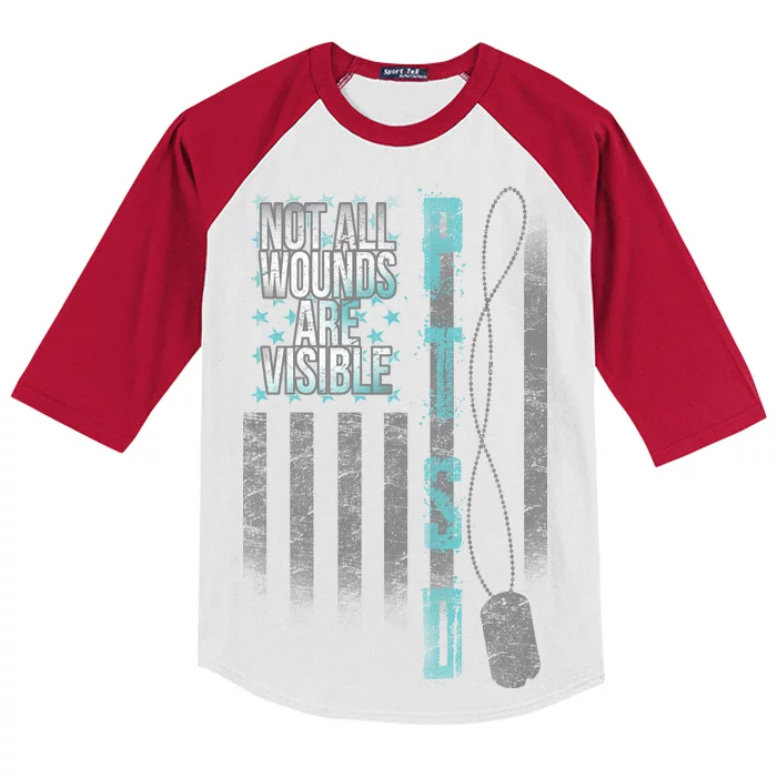 Not All Wounds Are Visible PTSD Veteran Flag Kids Colorblock Raglan Jersey