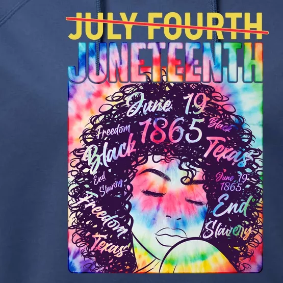 Not July 4th Juneteenth Tie Dye African American Woman Performance Fleece Hoodie