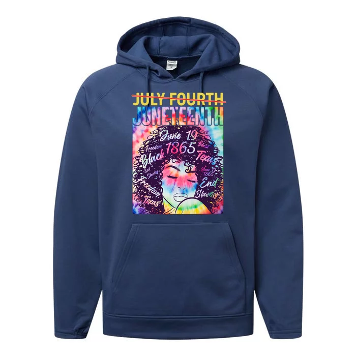 Not July 4th Juneteenth Tie Dye African American Woman Performance Fleece Hoodie