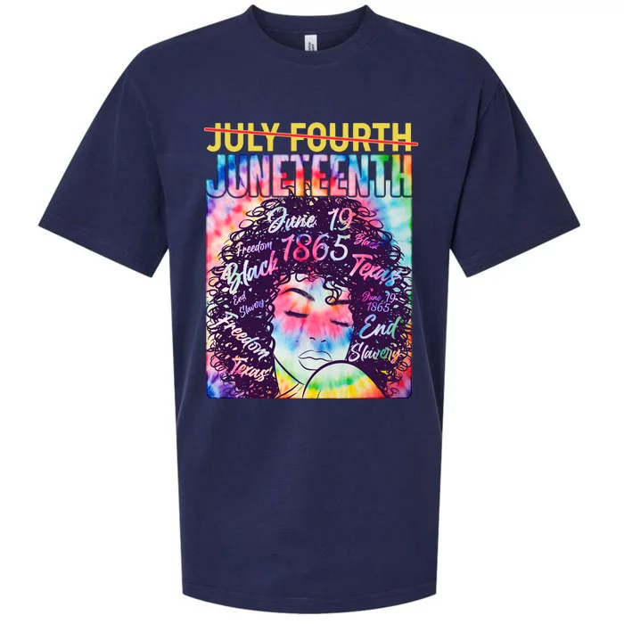 Not July 4th Juneteenth Tie Dye African American Woman Sueded Cloud Jersey T-Shirt