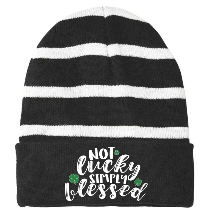 Not Lucky Simply Blessed Striped Beanie with Solid Band