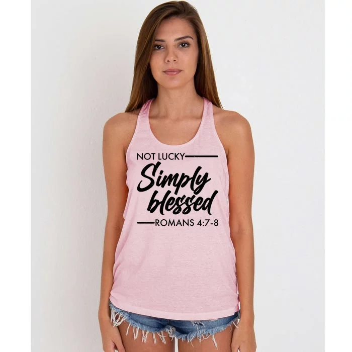 Not Lucky Simply Blessed Romans 4: 7-8 Women's Knotted Racerback Tank