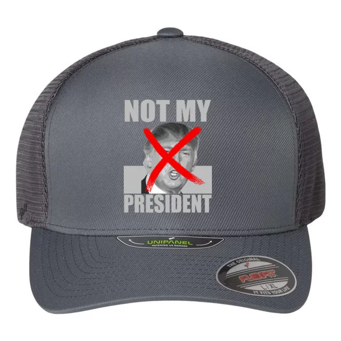 Not My President Red X Spray Paint Anti-Trump Flexfit Unipanel Trucker Cap