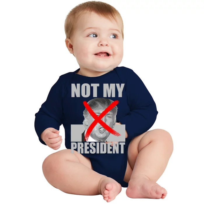 Not My President Red X Spray Paint Anti-Trump Baby Long Sleeve Bodysuit