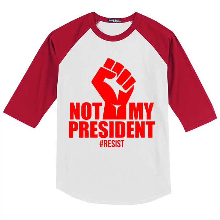 Not My President Resist Anti Trump Fist Kids Colorblock Raglan Jersey