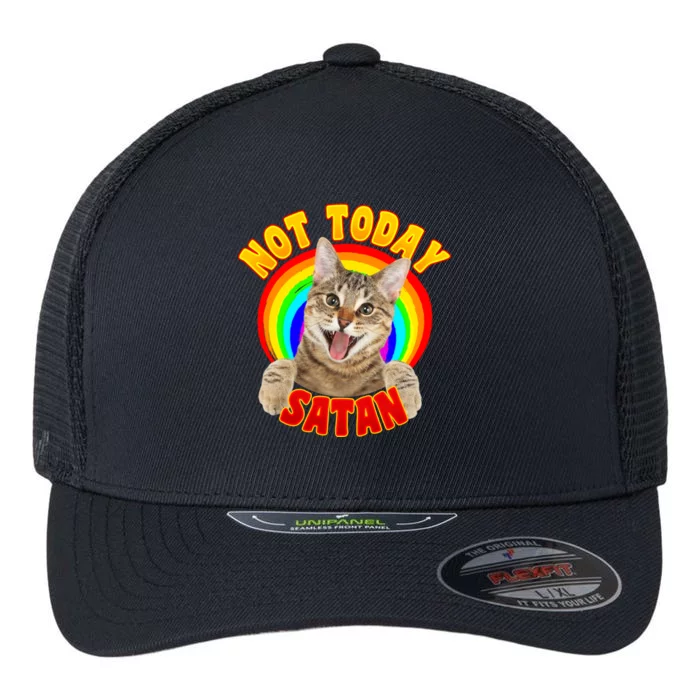 Not Today Satan Funny Cat Rainbow Flexfit Unipanel Trucker Cap