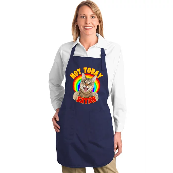 Not Today Satan Funny Cat Rainbow Full-Length Apron With Pocket